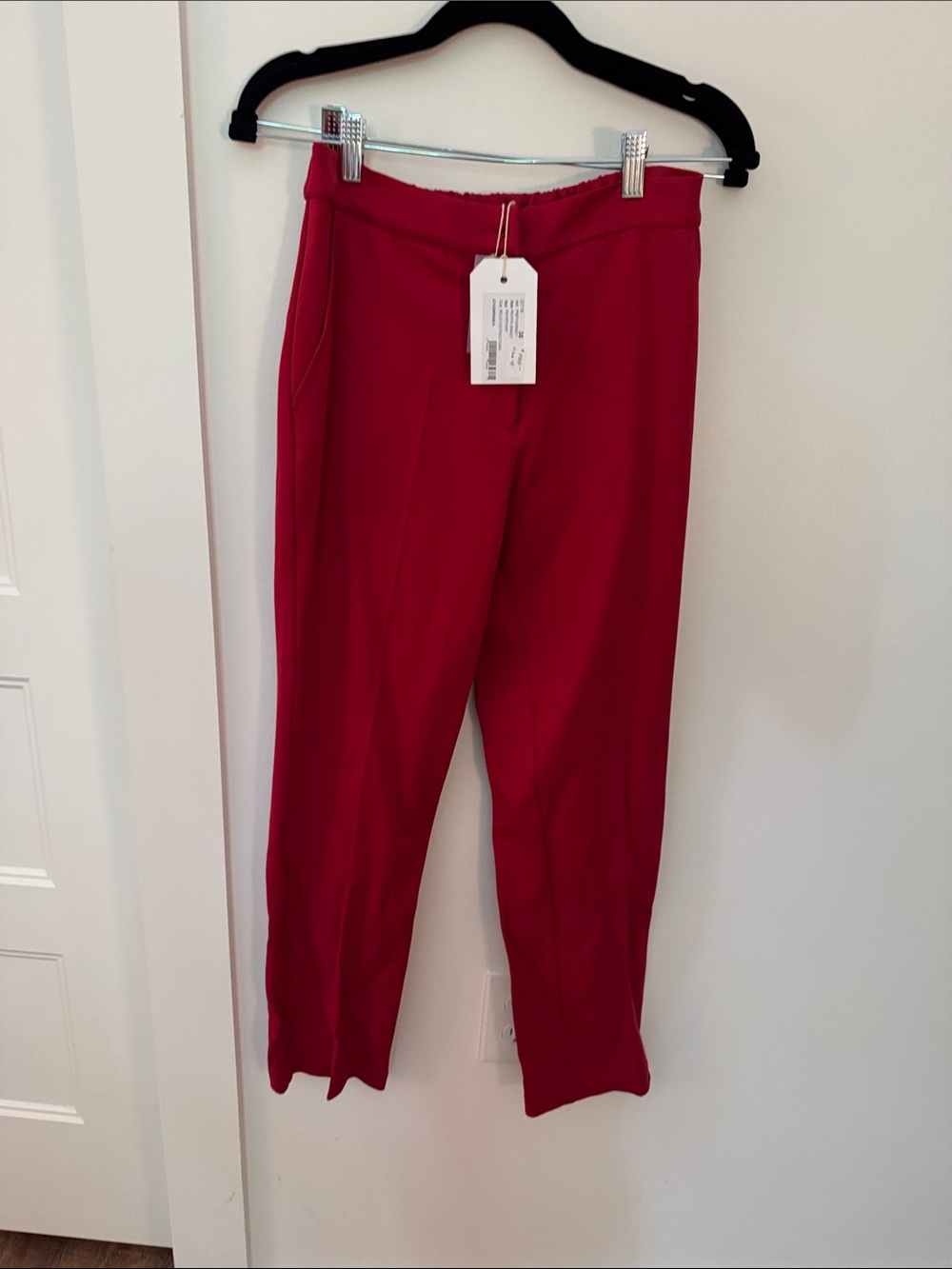 Vilagallo Red Cropped Straight-Leg Pull-On Pants